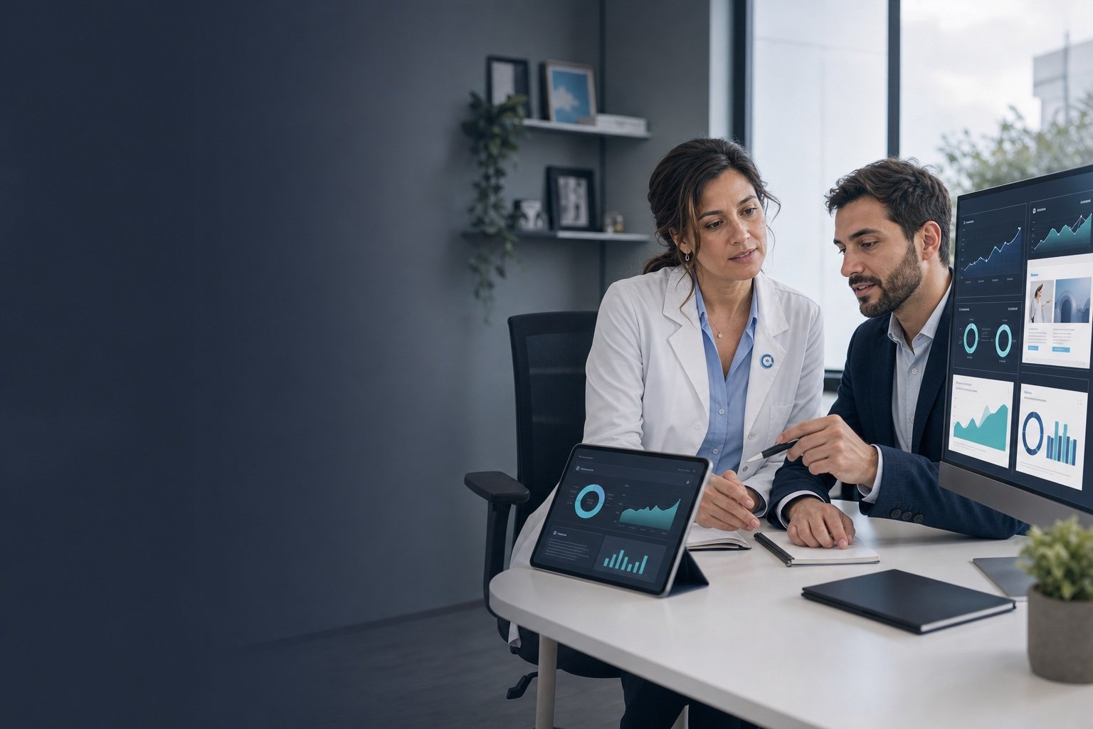 Médica argentina y especialista en marketing analizando el crecimiento digital de una clínica