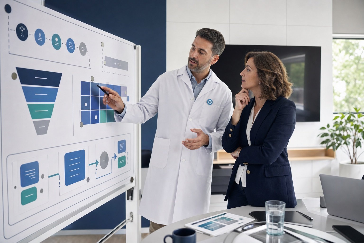 Médico argentino y consultora planificando una estrategia digital para una clínica