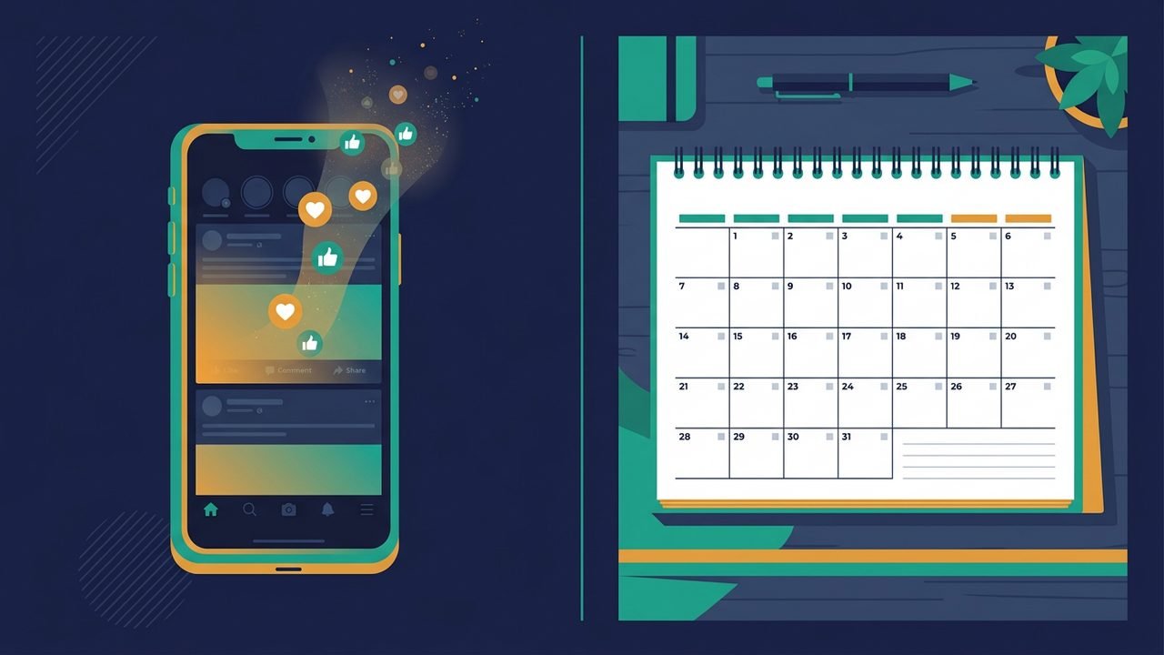 Ilustracion de un celular mostrando corazones de me gusta que se desinflan mientras una agenda de turnos permanece vacia al lado